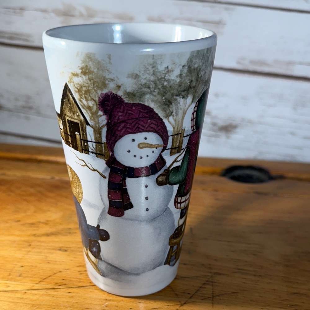Snowman Winter Themed Tall Ceramic Mug Laurie Korsgaden